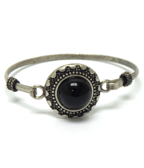 Texture metal around stone wire bangle bracelet