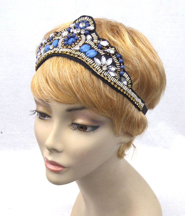 CRYSTALS AND MULTI SEED BEADS HANDMADE HEADBAND