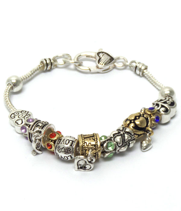 Pandora style multi beads hearts charm bracelet