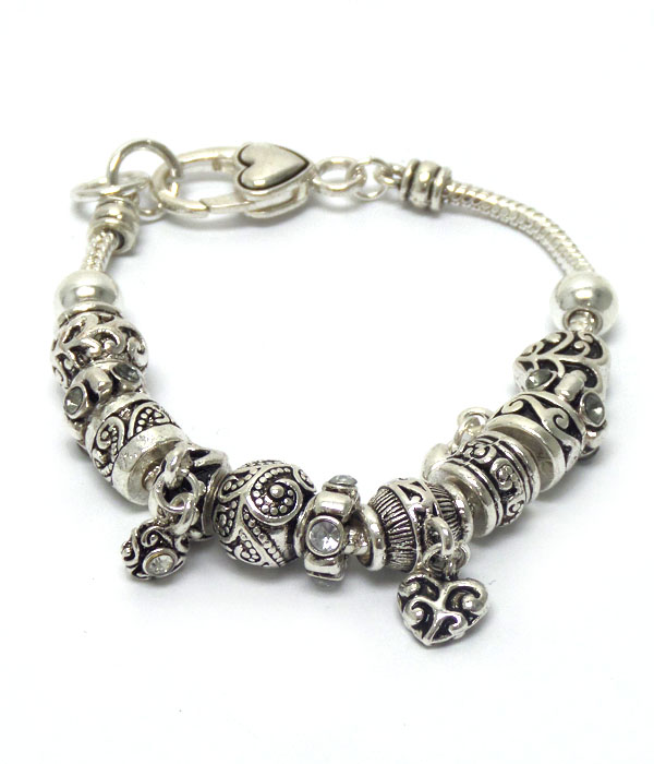 Pandora style multi beads hearts charm bracelet -valentine