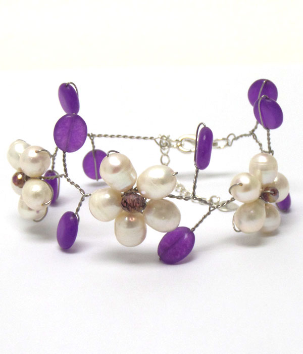 Handmade wire flower genuine fresh pearl bracelt