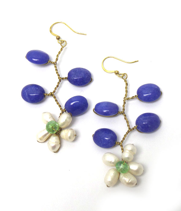 Handmade twisted wire and genuine fresh water pearl earrings 