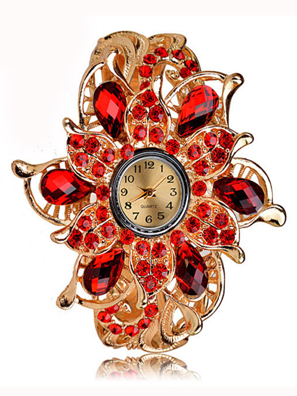 Crystal flower hinge bangle watch