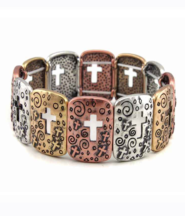 Chico style vintage metal stretch bracelet - cross theme