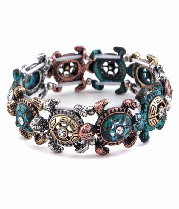 Chico style vintage metal stretch bracelet - turtle theme