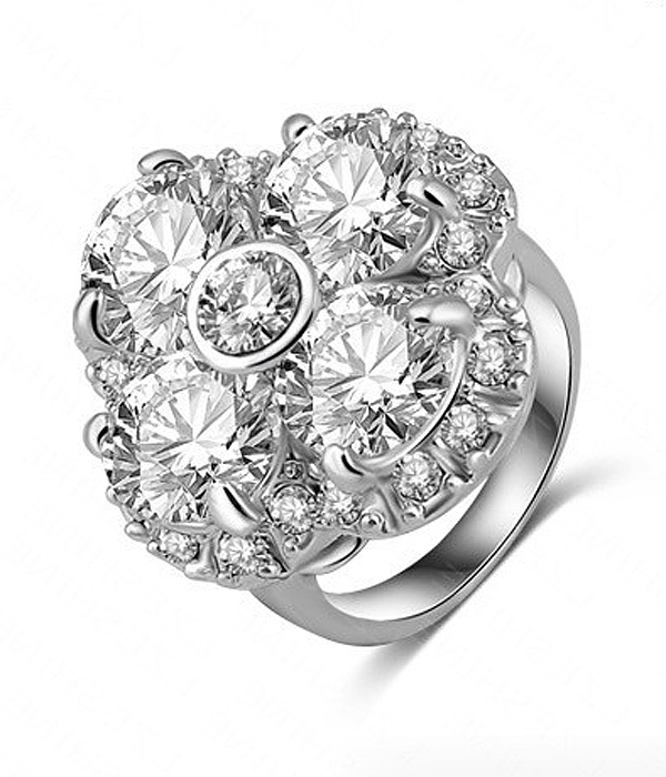 Multi crystal flower party ring