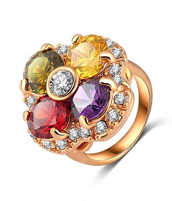 Multi crystal flower party ring