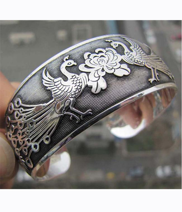 Vintage tibetan silver phoenix cuff bracelet