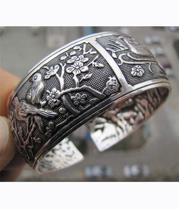Vintage tibetan silver birds cuff bracelet