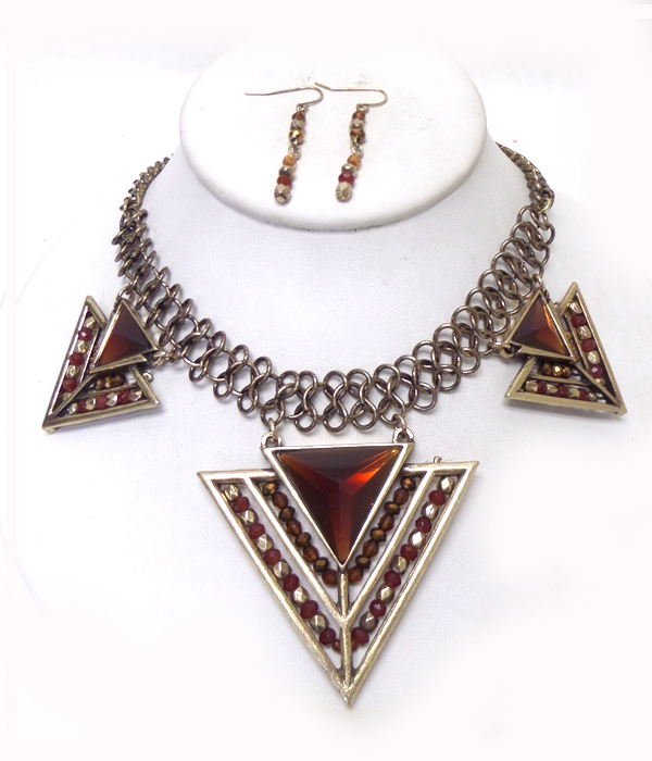 Geometric shape acryl beads and metal art necklace set