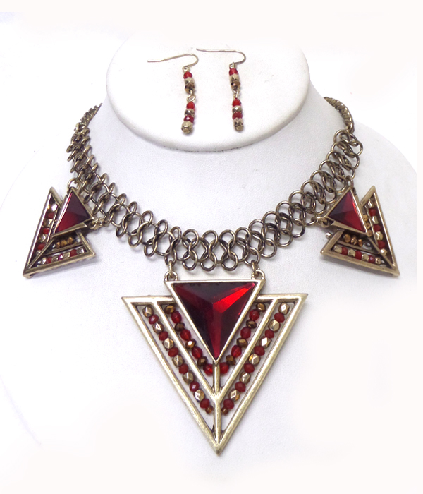 Geometric shape acryl beads and metal art necklace set