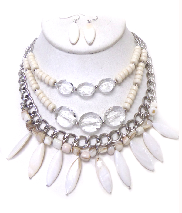 3 layer shell arrowhead and multi beads chain necklace set