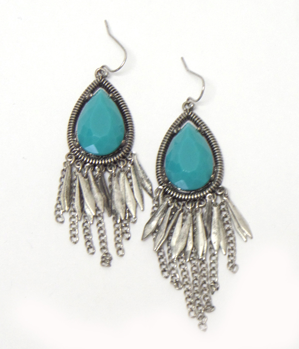Facet teardrop stone and multi chain tassel earring