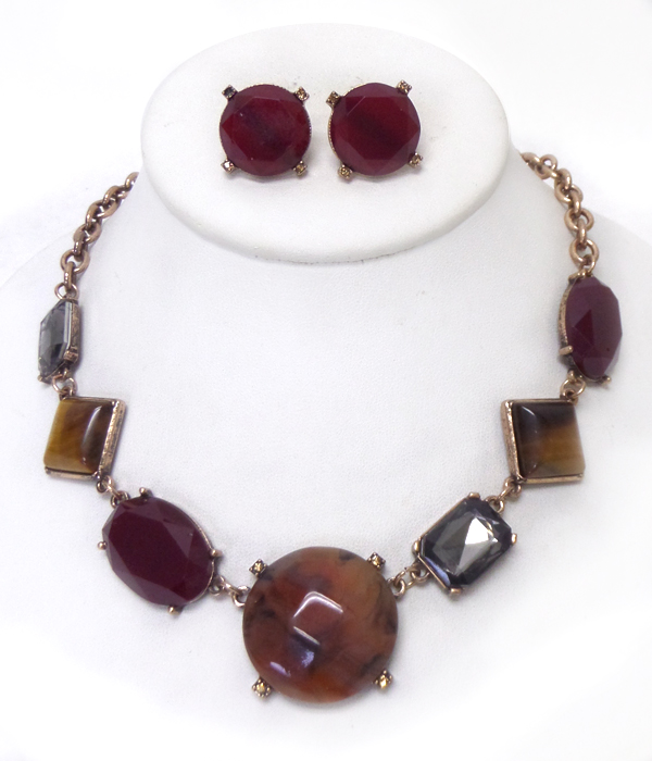 Mixed natural stone link necklace set