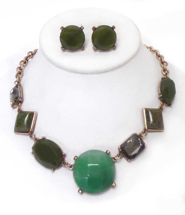 Mixed natural stone link necklace set