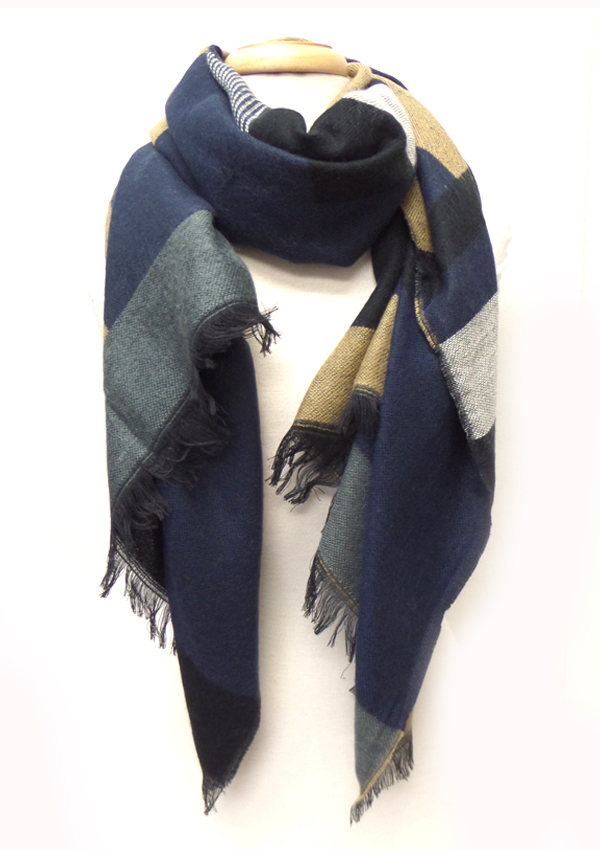 Mixed color plaid fringe winter scarf