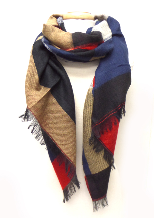 Mixed color plaid fringe winter scarf