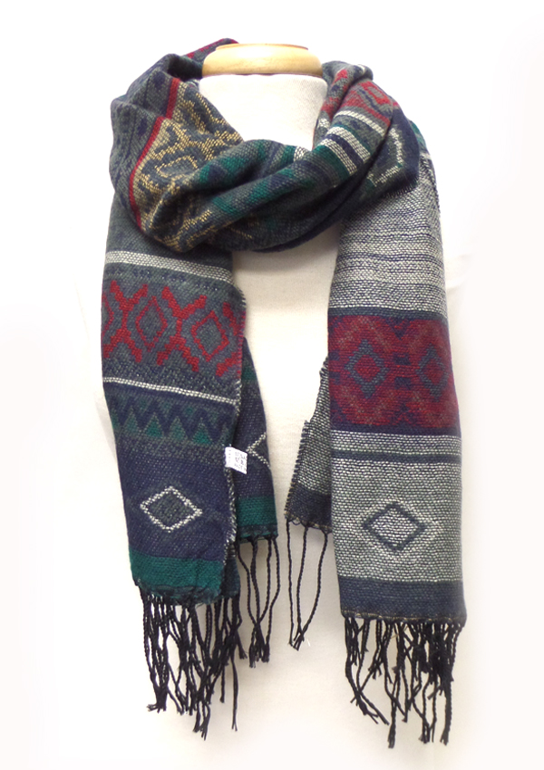 Bohemian color fringe drop winter scarf