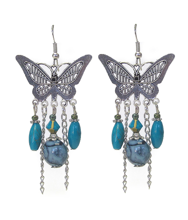 Vintage tibetan silver butterfly earring