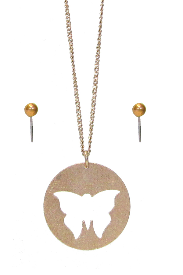 SCRATCH METAL PENDANT NECKLACE SET - BUTTERFLY