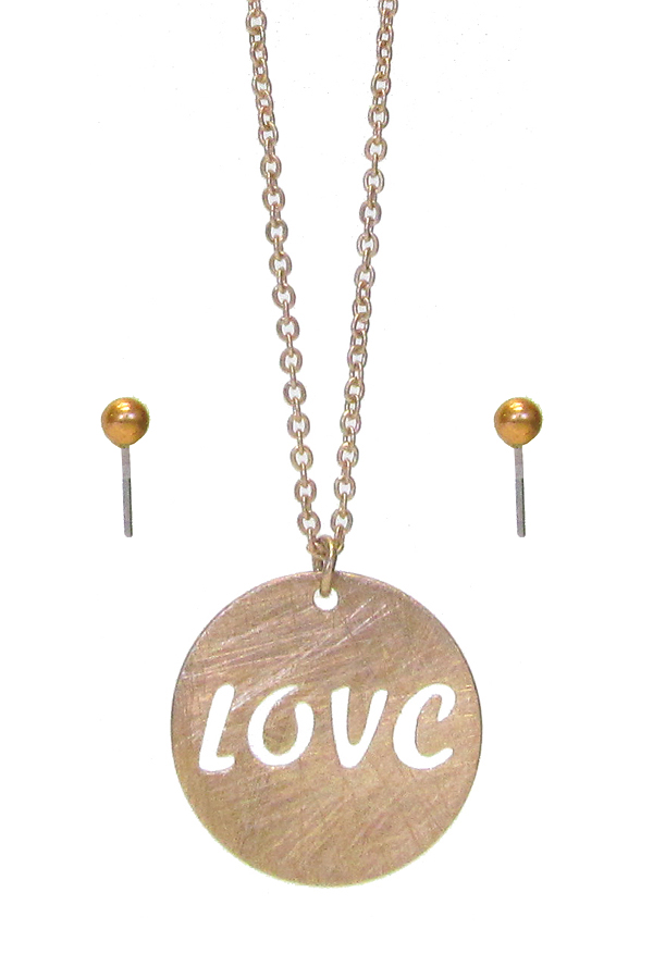 Scratch metal pendant necklace set - love - brass metal