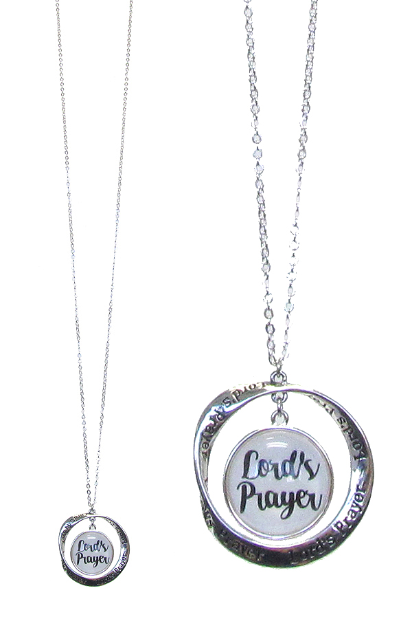 RELIGIOUS INSPIRATION CABOCHON AND TWIST RING PENDANT LONG NECKLACE - LORD'S PRAYER