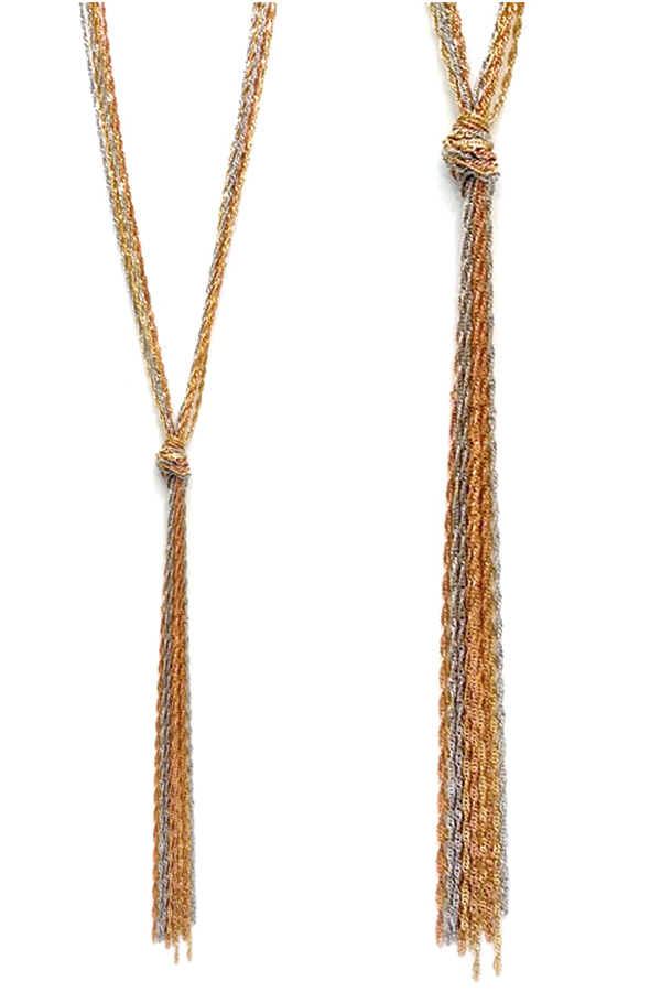 Multi metal chain y shape knot long necklace