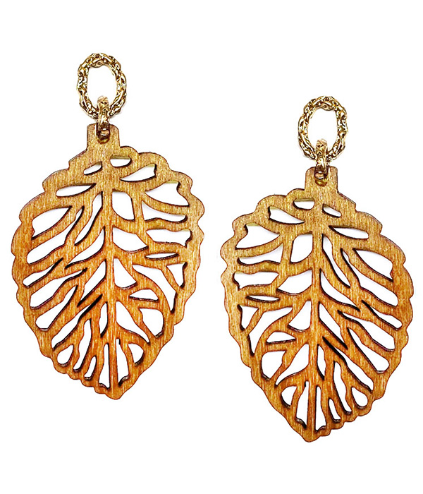 LASER CUT WOOD LEAF EARRING