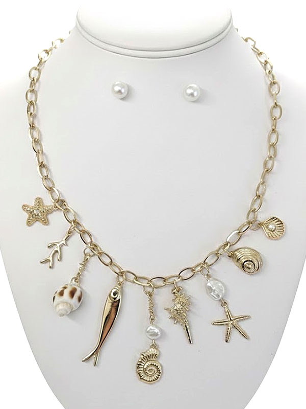Starfish shell charm necklace set