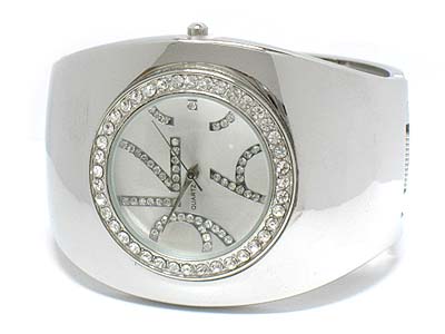 Crystal deco face hinge watch