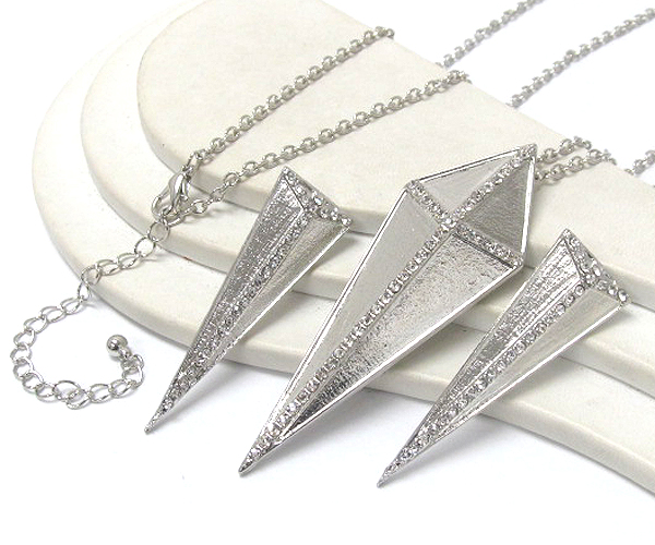 CRYSTAL DECO GEOMETRIC SPIKE LONG NECKLACE EARRING SET