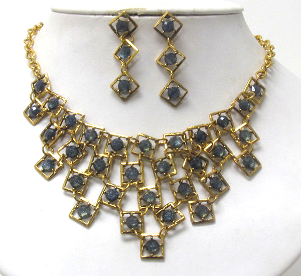 Multi stone and square link vintage style necklace earring set
