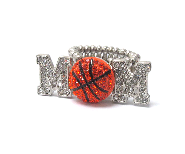 Crystal and paint deco basketball mom stretch ring