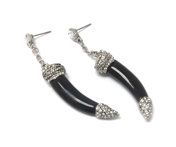 Crystal end tip acrylic horn drop earring 