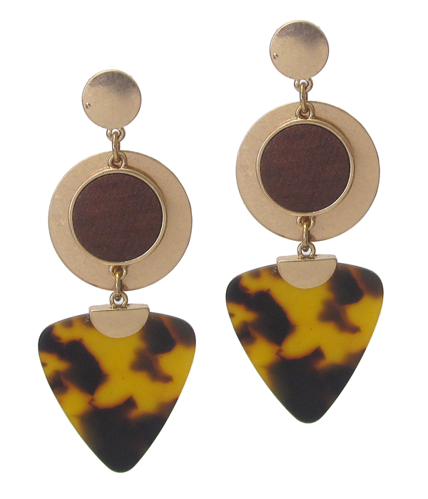 WOOD DISC AND ORGANIC CELLULOSE DROP EARRING