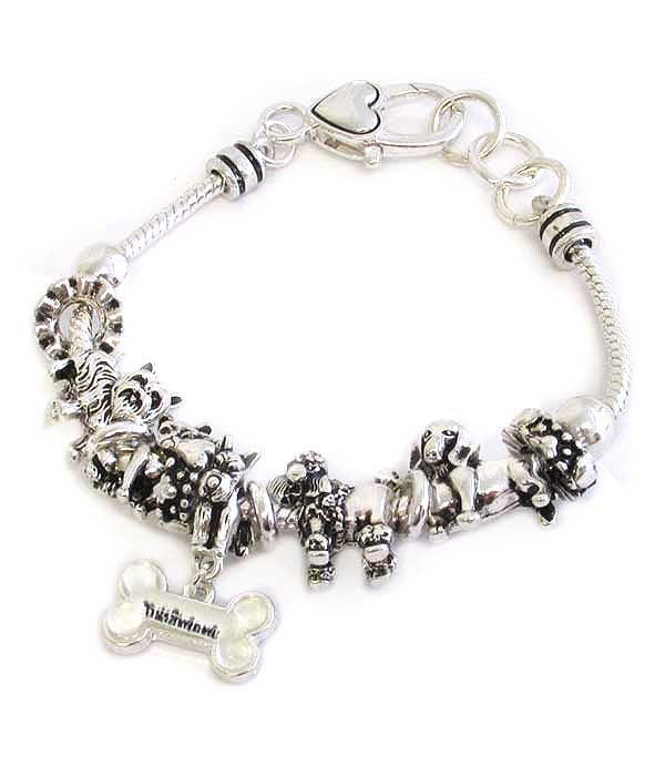 Euro style multi bead and charm bracelet - dog mom