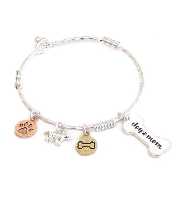 PET LOVERS INSPIRATION MULTI CHARM WIRE BANGLE BRACELET - DOG MOM