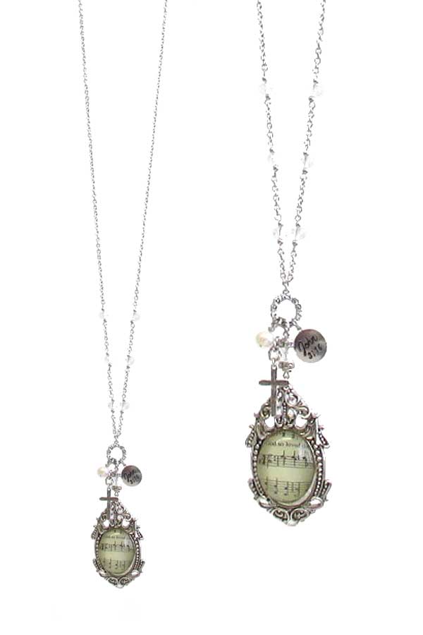 Religious inspiration cabochon pendant long necklace - john 3:16