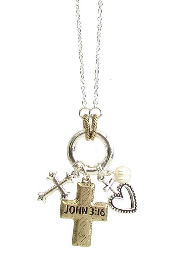 RELIGIOUS INSPIRATION MULTI CHARM PENDANT NECKLACE - JOHN 3:16