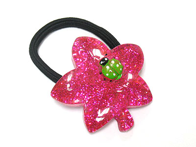 Bug on leaf glittering kids pony tail holder