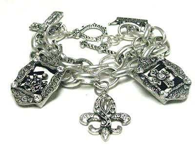 Crystal stud animal pattern charm dangle multi chain bracelet