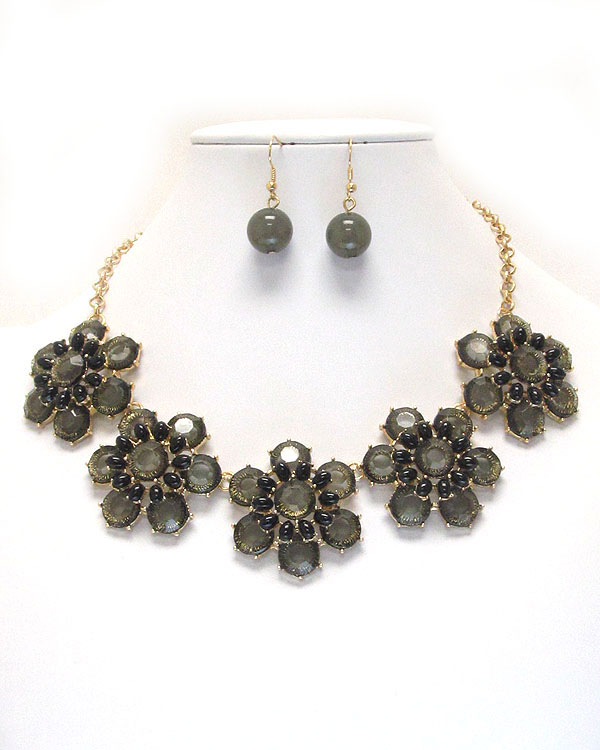 MULTI ACRYLIC FLOWER LINK DECO PARTY NECKLACE EARRING SET