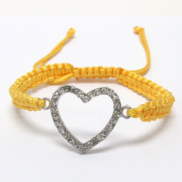 Crystal deco heart and briaded yarn friendship bracelet