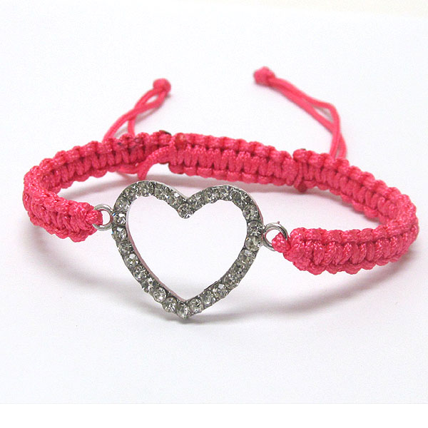 Crystal deco heart and briaded yarn friendship bracelet