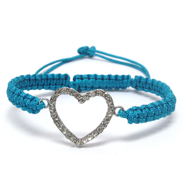 Crystal deco heart and briaded yarn friendship bracelet