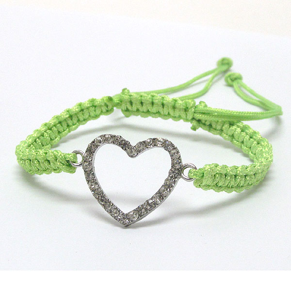 Crystal deco heart and briaded yarn friendship bracelet