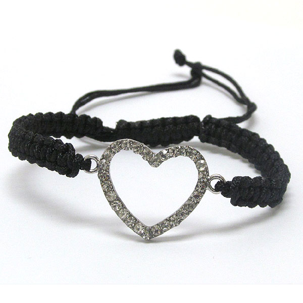 Crystal deco heart and briaded yarn friendship bracelet