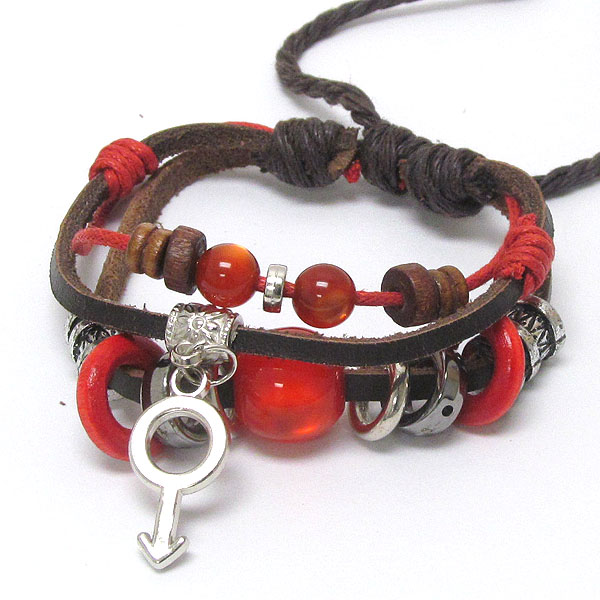 3 layered leatherette and multi bead deco friendship bracelet