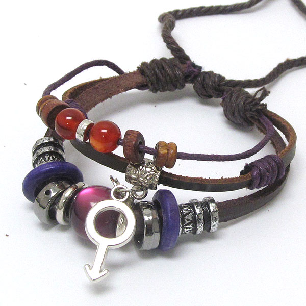 3 layered leatherette and multi bead deco friendship bracelet