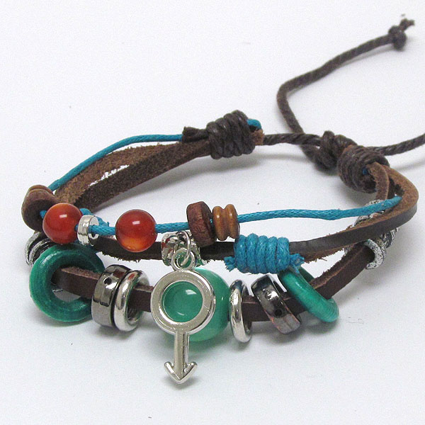 3 layered leatherette and multi bead deco friendship bracelet